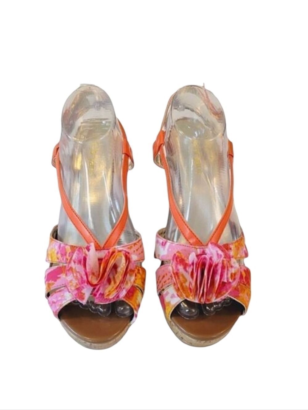 Lane Bryant Tangerine Floral Patterned Wedge Espadrille Sandals Size 10W